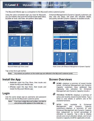 cover of MyLevel3 Mobile App Quick Start Guide