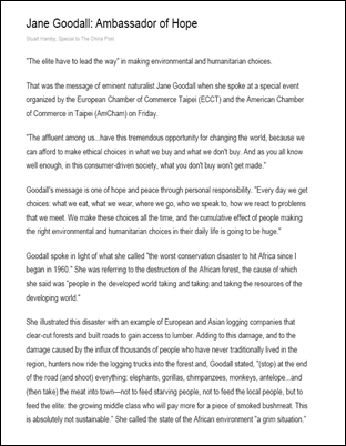 Jane Goodall: Ambassador of Hope